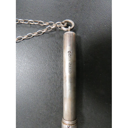 316 - AN ANTIQUE SILVER EXTENDING PENCIL BY SAMSON MORDEN ON SILVER CHAIN