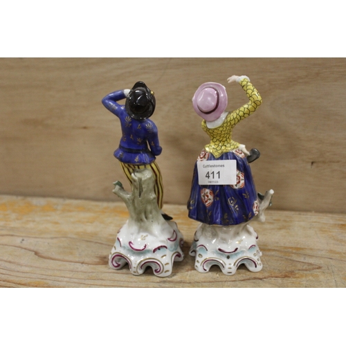 411 - A PAIR OF MASQUERADE FIGURES - S/D, WITH MODERN ANCHOR MARKS