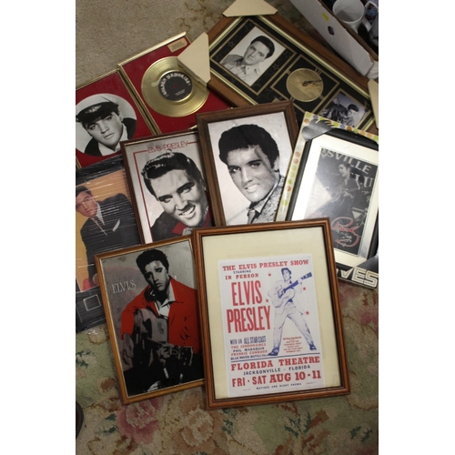 105A - A COLLECTION OF ELVIS MEMORABILIA TO INCLUDE VARIOUS VINTAGE MIRRORS, PRINTS ETC.