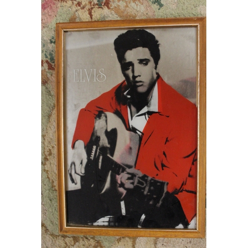 105A - A COLLECTION OF ELVIS MEMORABILIA TO INCLUDE VARIOUS VINTAGE MIRRORS, PRINTS ETC.
