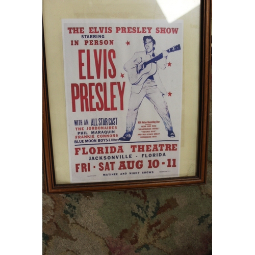 105A - A COLLECTION OF ELVIS MEMORABILIA TO INCLUDE VARIOUS VINTAGE MIRRORS, PRINTS ETC.