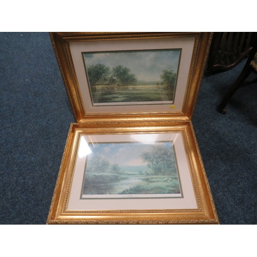 838 - A VINTAGE OAK FRAMED PRINT, HUNTING PRINT AND A PAIR OF LANDSCAPE PRINTS (4)