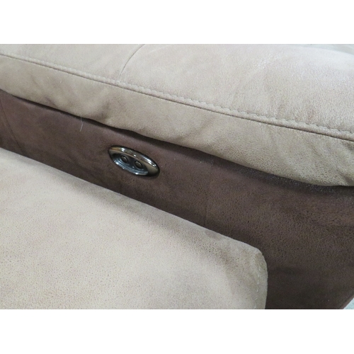 860 - A PAIR OF MODERN SUEDE EFFECT ELECTRIC RECLINING SOFAS AND STOOL