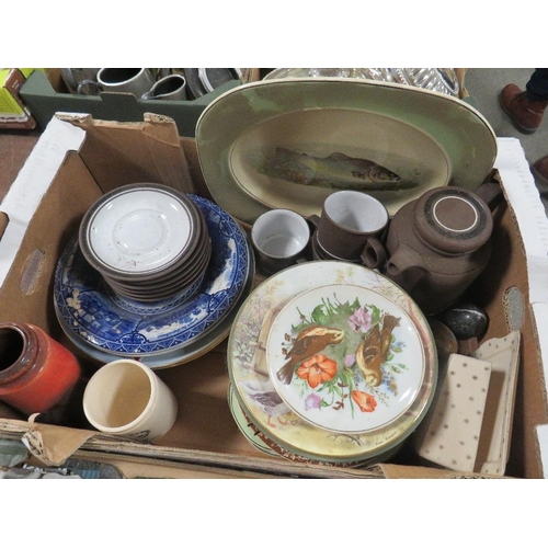 167 - TWO TRAYS OF ASSORTED CERAMICS TO INCLUDE TEAPOTS