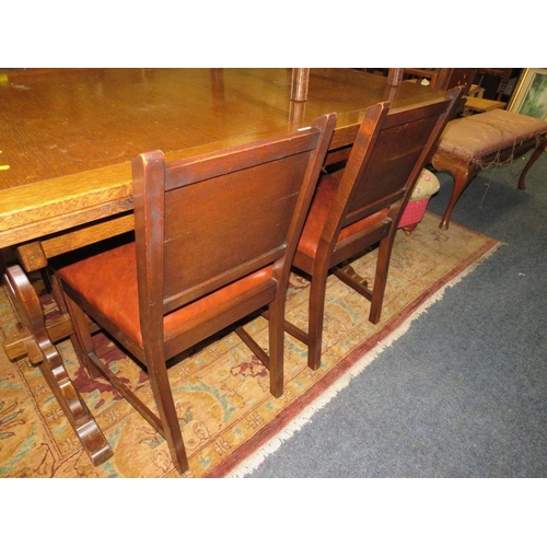 834 - A PRIORY STYLE DRAWLEAF TABLE AND FIVE CHAIRS