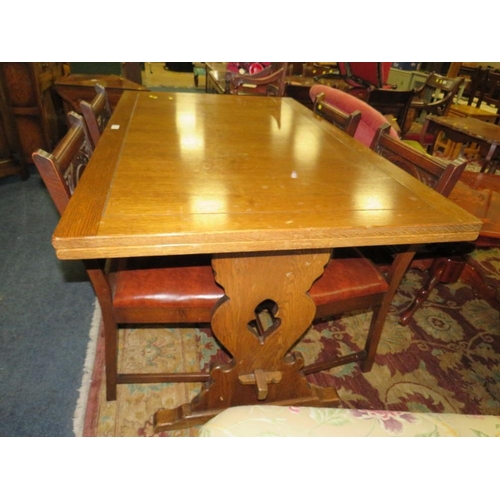 834 - A PRIORY STYLE DRAWLEAF TABLE AND FIVE CHAIRS