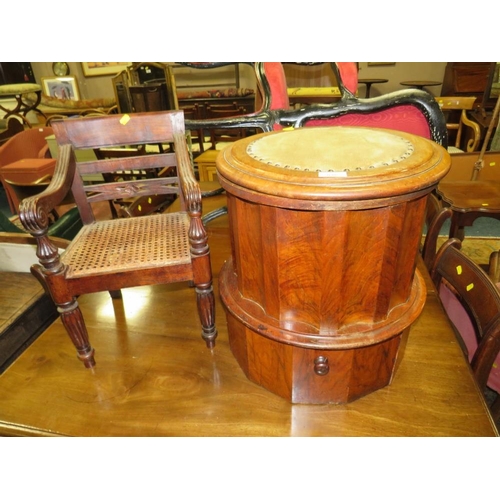 836 - AN ANTIQUE MAHOGANY COMMODE AND A CHILDS CHAIR