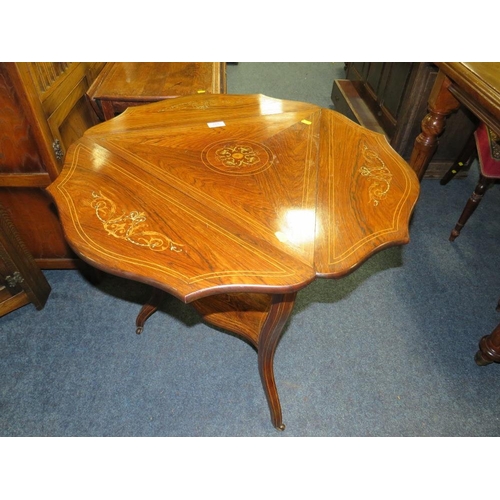 837 - AN ANTIQUE INLAID ROSEWOOD DROPLEAF TABLE