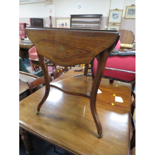 837 - AN ANTIQUE INLAID ROSEWOOD DROPLEAF TABLE