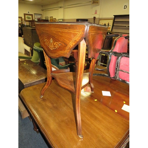 837 - AN ANTIQUE INLAID ROSEWOOD DROPLEAF TABLE