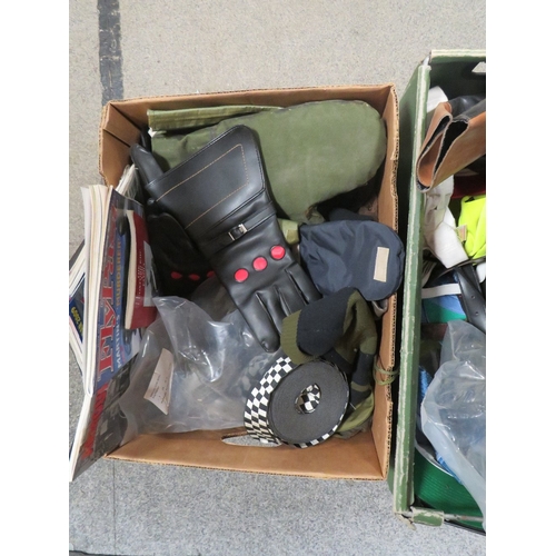 191 - FOUR TRAYS OF ARMY SURPLUS CLOTHING AND ACCESSORIES ETC