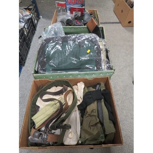 191 - FOUR TRAYS OF ARMY SURPLUS CLOTHING AND ACCESSORIES ETC