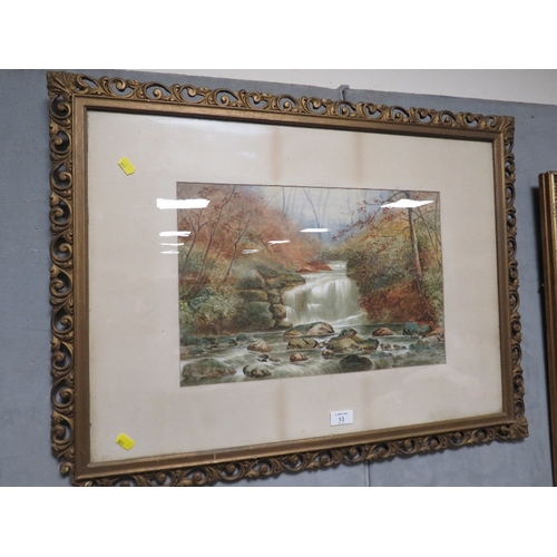 12 - A WATERCOLOUR DEPICTING A WOODLAND RIVER SCENE SIGNED LOWER RIGHT TOGETHER WITH AN OIL ON BOARD OF A... 