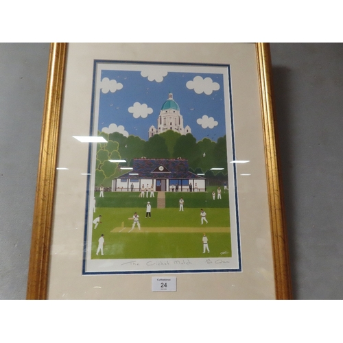 24 - A GILT FRAMED AND GLAZED SIGNED LIMITED EDITION PRINT BY CHAS ENTITLED THE CRICKET MATCH