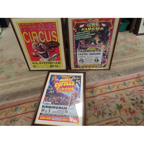 26 - THREE FRAMED AND GLAZED GERRY COTTLES CIRCUS POSTERS