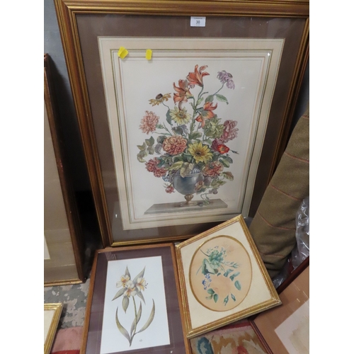 30 - TWO LARGE FRAMED AND GLAZED STILL LIFE STUDY PLATES OF FLOWERS IN VASES TOGETHER WITH VARIOUS FLORAL... 