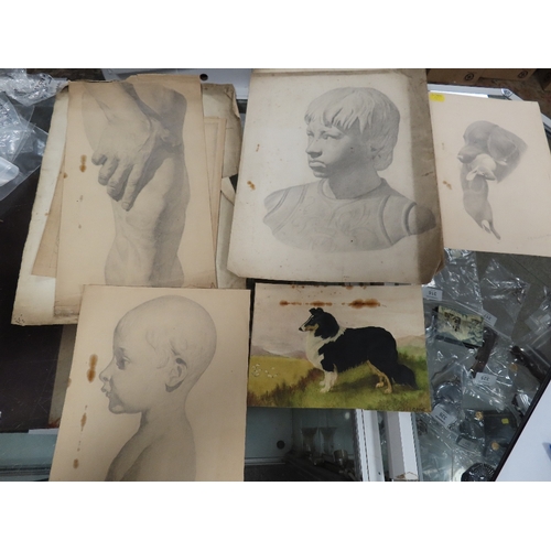 43 - G WHITWORTH - EIGHT PENCIL DRAWINGS, MAINLY FIGURATIVE, SOME SIGNED AND A WATERCOLOUR  BY THE SAME A... 