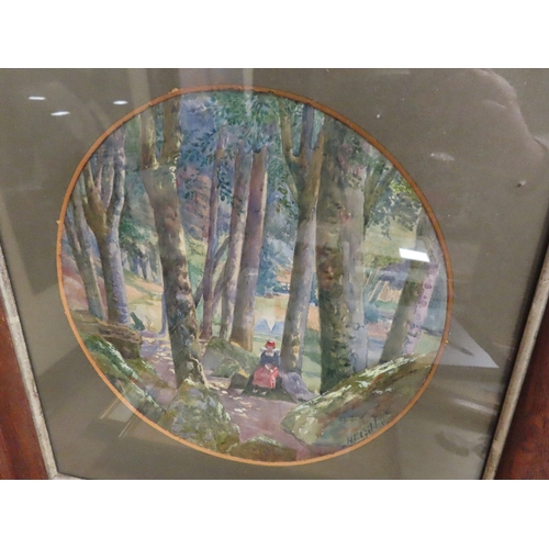 8 - A FRAMED AND GLAZED CIRCULAR WATERCOLOUR 