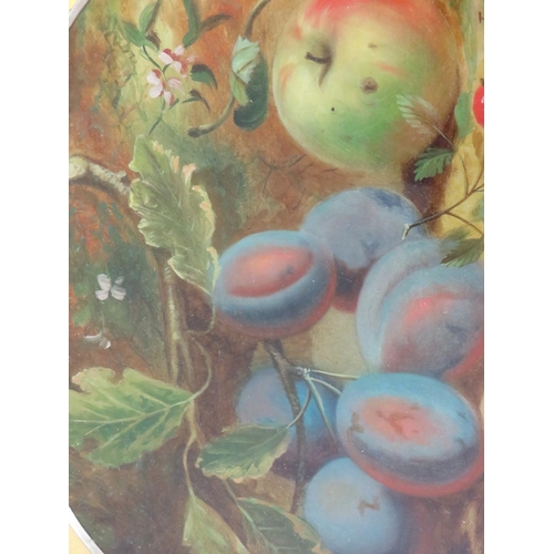 101 - F.B. (XIX-XX). British school oval still life study of fruit on a mossy bank, signed with monogram l... 