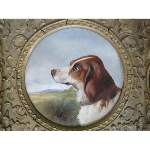 105 - COLIN GRAEME ROE (1855-1910). Circular dog portrait landscape beyond, signed and dated 1890 verso, o... 