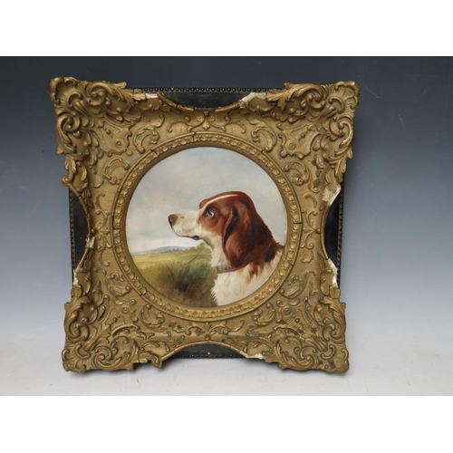 105 - COLIN GRAEME ROE (1855-1910). Circular dog portrait landscape beyond, signed and dated 1890 verso, o... 