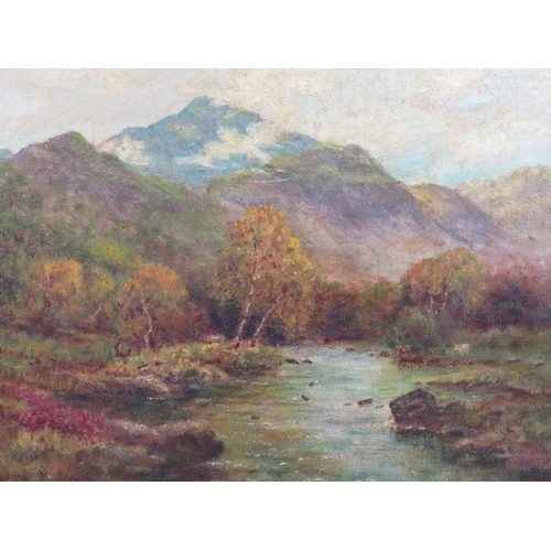106 - A. DE BREANSKE (XIX-XX). A mountainous wooded river scene 'Autumn in Glen Finglas', signed and inscr... 
