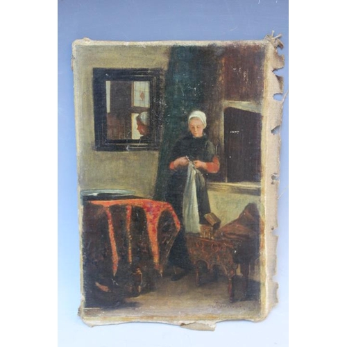 114 - N. BISSCHEPS (XIX). Continental school, interior scene with young woman, signed lower right, oil on ... 