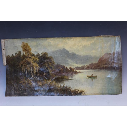 116 - SYDNEY YATES JOHNSON. Extensive wooded lakeland scene with figure in a rowing boat, signed and dated... 