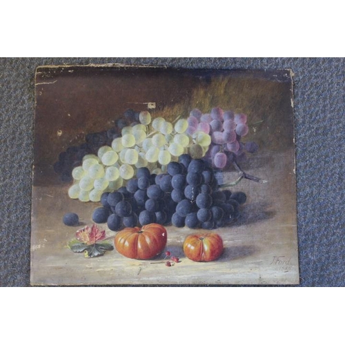 117 - J. FORD. Still life study of fruit on a mossy background, signed and dated 1885 lower right, oil on ... 
