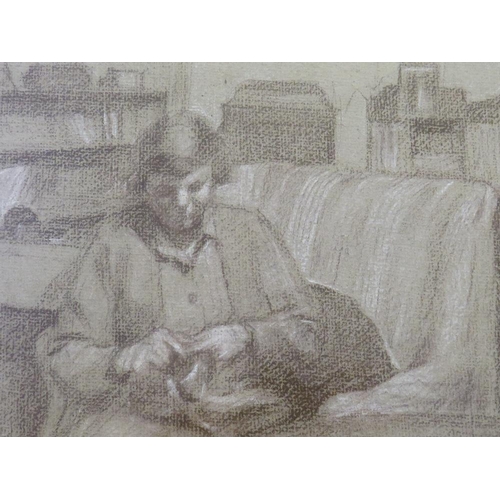 12 - MAURICE FEILD (1905-1988). An interior scene with seated woman, studio stamp verso, pastel on paper,... 
