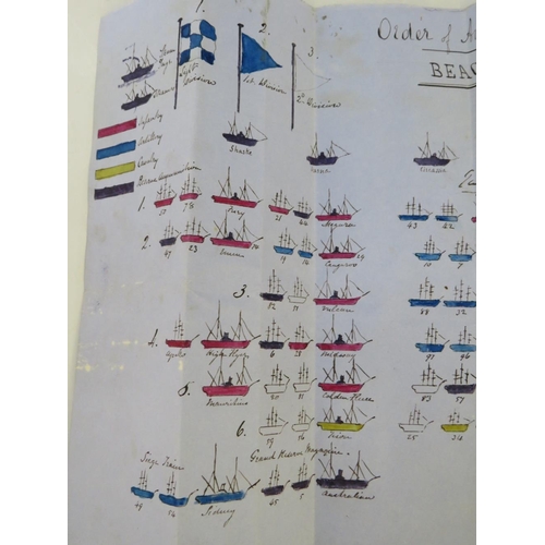 124 - CRIMEA WAR INTEREST - AN ORIGINAL HAND DRAWN AND COLOURED ORDER OF ANCHORING ON THE BEACH, colour co... 
