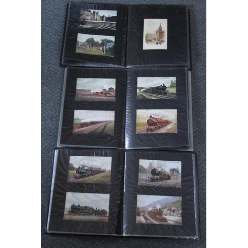138 - THREE ALBUMS OF VINTAGE POSTCARDS OF VARYING SUBJECTS & PLACES, to include a large amount of railway... 