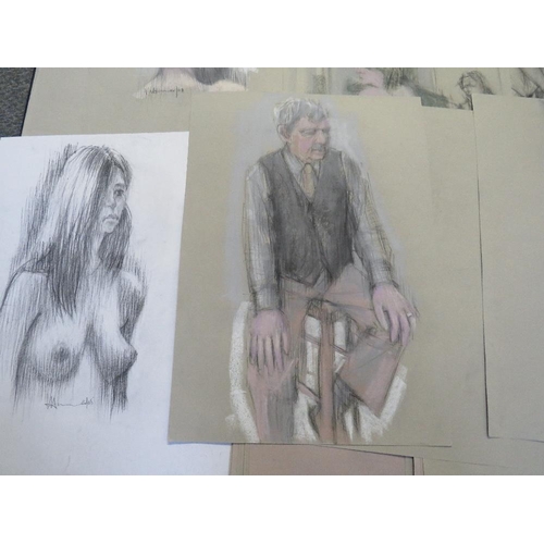 14 - (XX-XXI). A folder of male and female figure studies, some indistinctly signed and dated 06, pastels... 