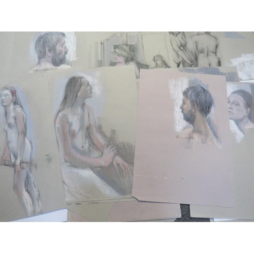 14 - (XX-XXI). A folder of male and female figure studies, some indistinctly signed and dated 06, pastels... 