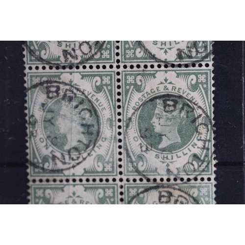 188 - POSTAGE STAMPS - S.G. 211 1/= DULL GREEN, a FU block of six with Brighton CDS's, lovely colour