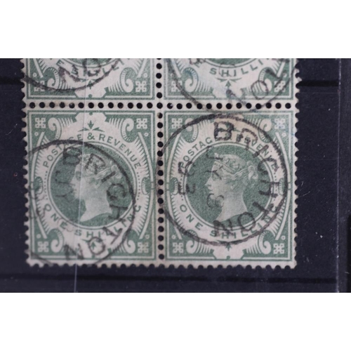 188 - POSTAGE STAMPS - S.G. 211 1/= DULL GREEN, a FU block of six with Brighton CDS's, lovely colour