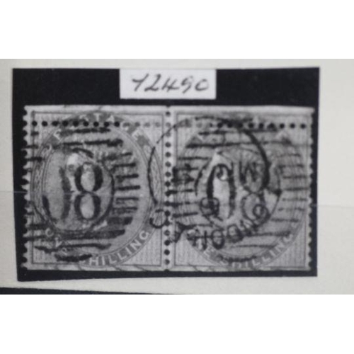 194 - POSTAGE STAMPS - S.G. 72 1855 1/=, a used pair with badly misplaced perforations, RPS certificate