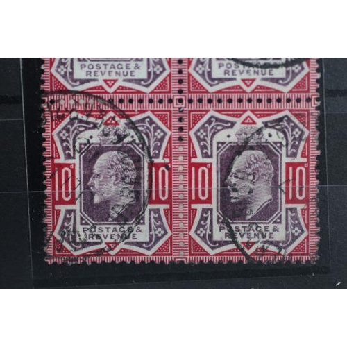 200 - POSTAGE STAMPS - S.G. 254b KING EDWARD 10d DULL PURPLE AND CARMINE, a CDS used block of four, July 1... 