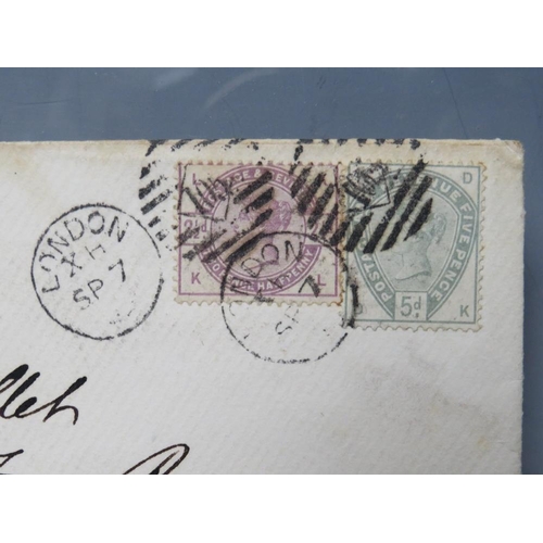 203 - POSTAGE STAMPS - S.G. 193 1883 5d GREEN, together with SG 190, 2½ d lilac, on cover to Germany