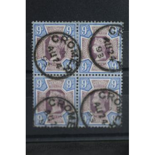 204 - POSTAGE STAMPS - S.G. 209 1887 9d JUBILEE, a FU block of 4 with CROMER AV 24 93 cancels