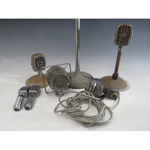 212 - A COLLECTION OF VINTAGE MICROPHONES, to include a Reslo Ribbon example on cast stand, a BSR Type MCR... 