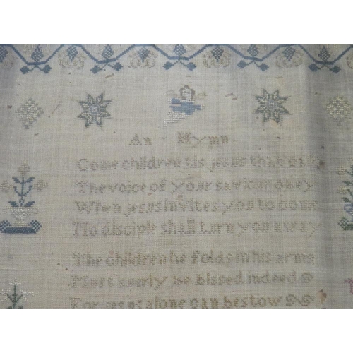 214 - A SAMPLER BY HANNAH CARPENTER - 1840 AGED 9, framed and glazed, 42 x 32 cm