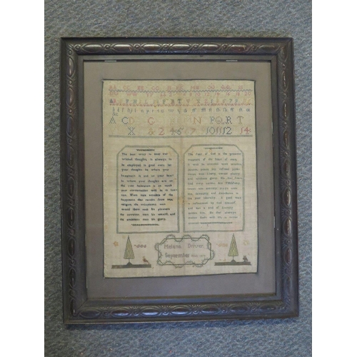 215 - A SAMPLER BY MELENA DRIVER - SEPTEMBER 30th 1814, framed and glazed, 40 x 31 cm