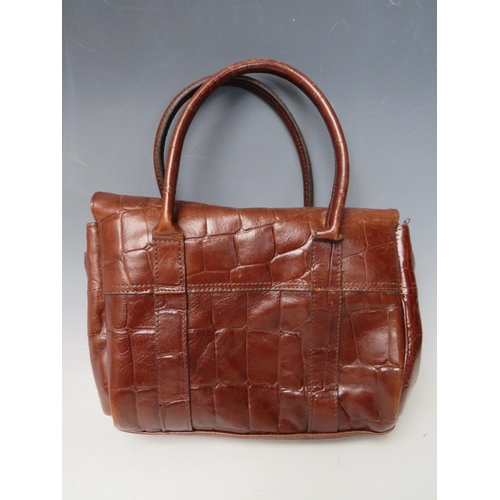 217 - A LADIES MULBERRY CROCODILE EMBOSSED SMALL 'BAYSWATER' HANDBAG, with dust cover, W 26.5 cm, H 34 cm ... 