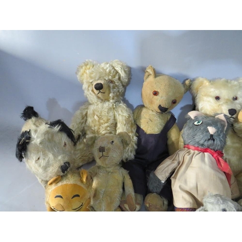 221 - A COLLECTION OF ELEVEN VINTAGE / ANTIQUE BEARS, to include examples by Chad Valley, plus a Japanese ... 