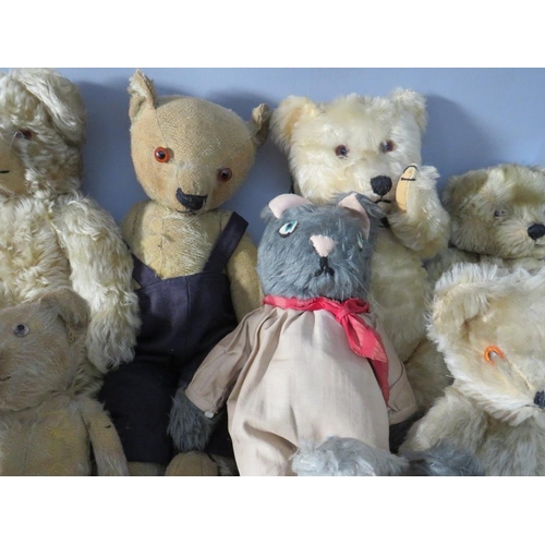 221 - A COLLECTION OF ELEVEN VINTAGE / ANTIQUE BEARS, to include examples by Chad Valley, plus a Japanese ... 