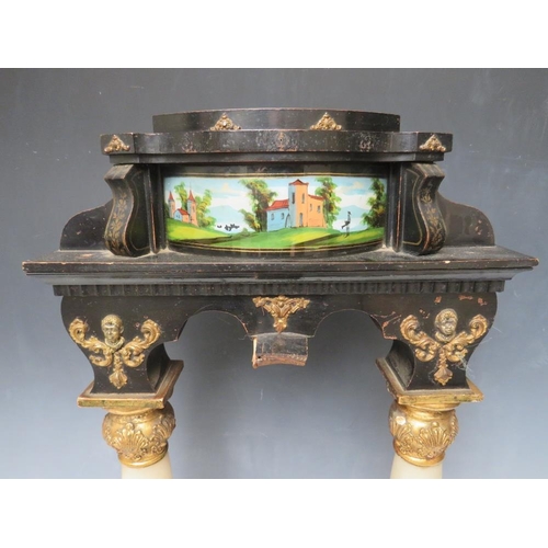 222 - A 19TH CENTURY EUROPEAN STYLE DECORATIVE ARCH PORTICO CLOCK CASE, H 58 cm, base W 36 cm