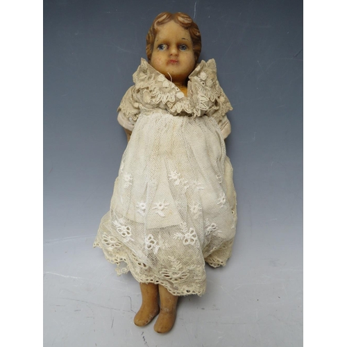 223 - A COLLECTION OF FOUR ANTIQUE COLLECTORS DOLLS, to include a wax faced example, tallest H 34 cm (4)