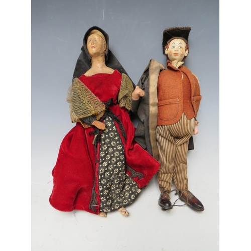 223 - A COLLECTION OF FOUR ANTIQUE COLLECTORS DOLLS, to include a wax faced example, tallest H 34 cm (4)