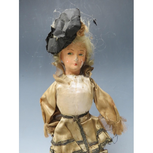 223 - A COLLECTION OF FOUR ANTIQUE COLLECTORS DOLLS, to include a wax faced example, tallest H 34 cm (4)